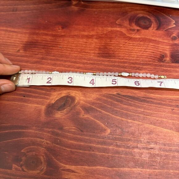 Vintage 14k Yellow Gold Pearl Rose Quartz Bead Ball Bracelet 7" - Picture 9 of 11